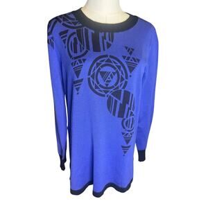 Vintage Bob Mackie Wearable Art Jewel Tone Cobalt Geometric Knit Tunic Sweater S